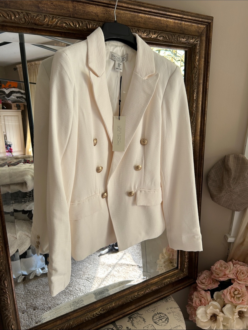 NWT • RACHEL ZOE • Double-Breasted Cream Blazer Jacket with Gold Buttons - Picture 5 of 12